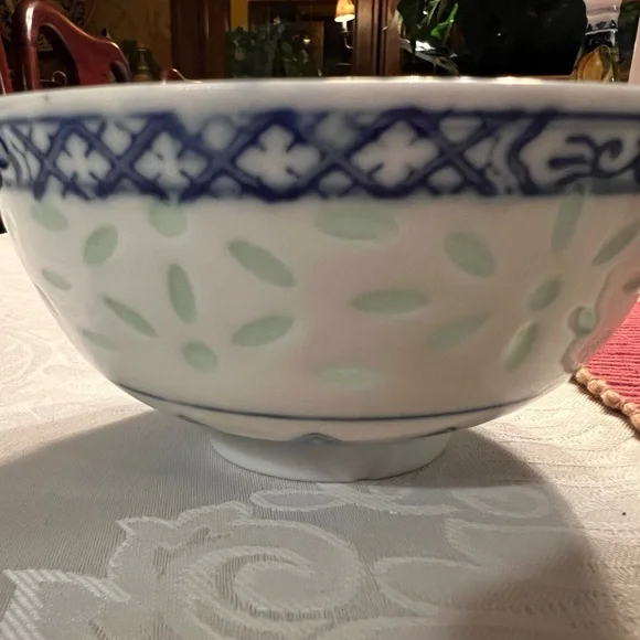 Two Porcelain Blue and White Rice grain Bowl with Bat and Lotus plant symbol. - Picture 5 of 13